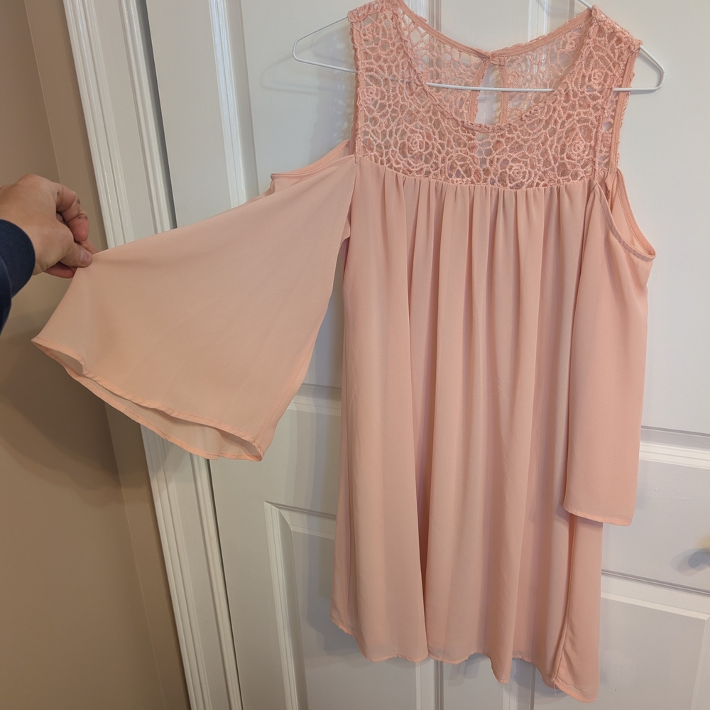 Peach Cold Shoulder Dress with Lace Detail